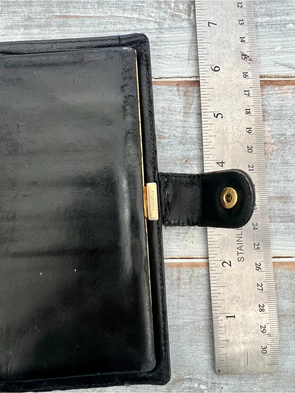 Vintage Chanel Black Caviar Leather Wallet CC Logo Bifold Wallet Made in France